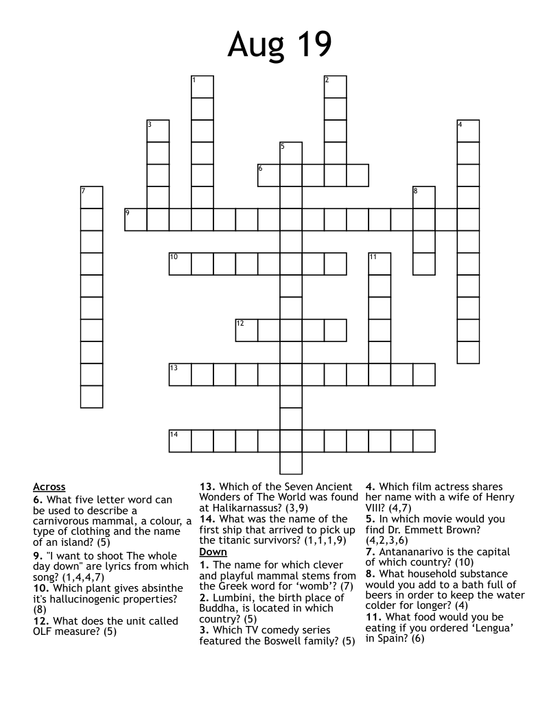 Aug 19  Crossword