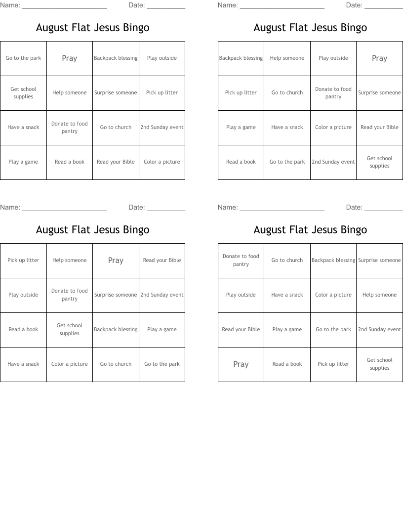 August Flat  Jesus Bingo