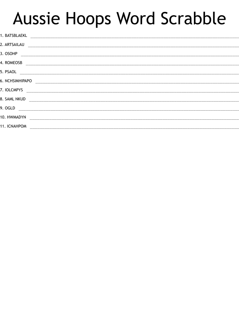 Aussie Hoops Word Scrabble