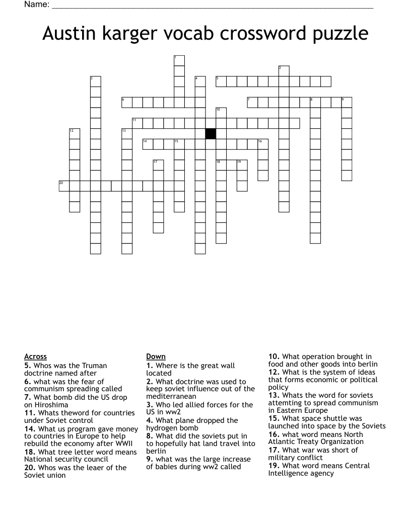 Austin Karger Vocab Crossword Puzzle WordMint