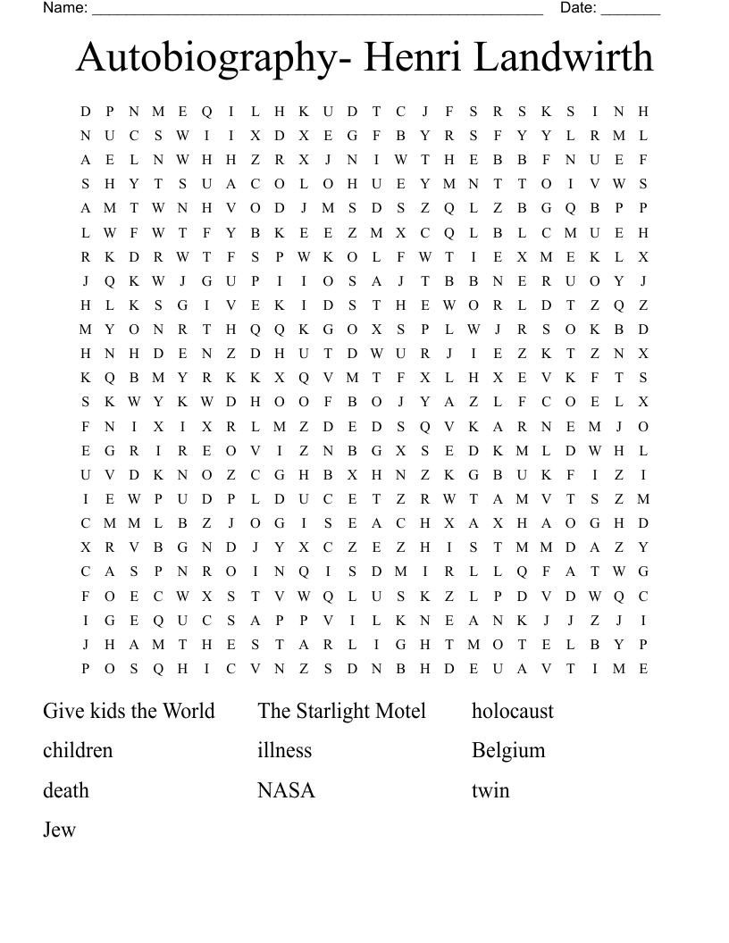 Autobiography- Henri Landwirth Word Search