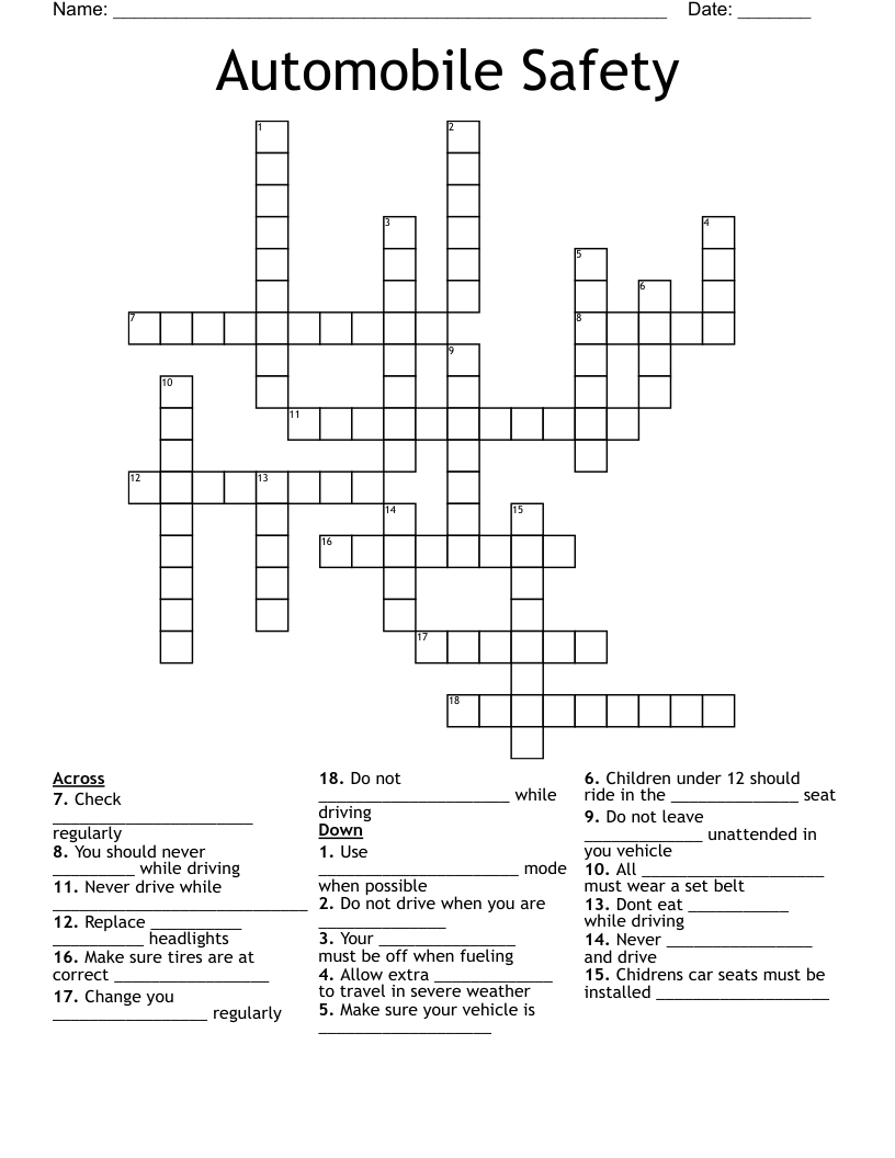 Automobile Safety Crossword
