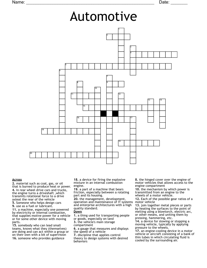 Automotive Crossword WordMint