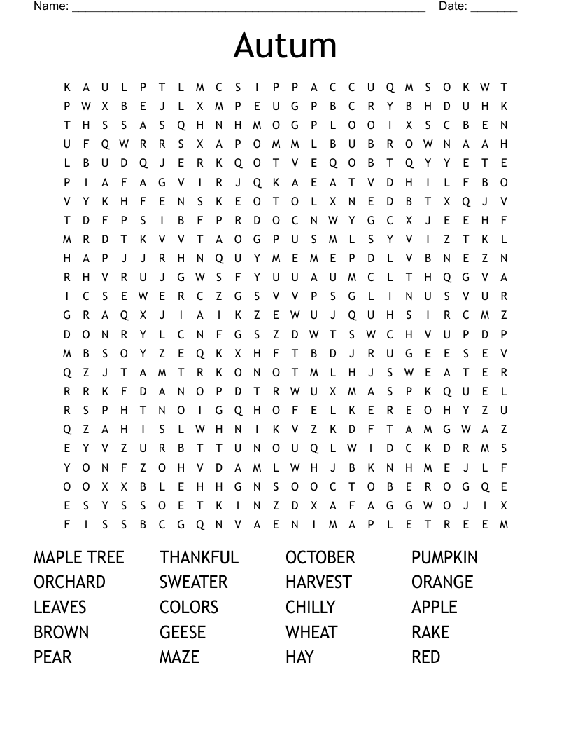 Autum Word Search