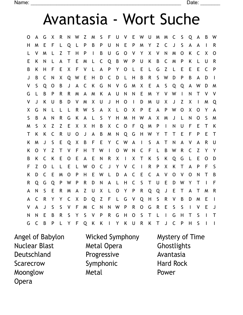 Avantasia - Wort Suche Word Search
