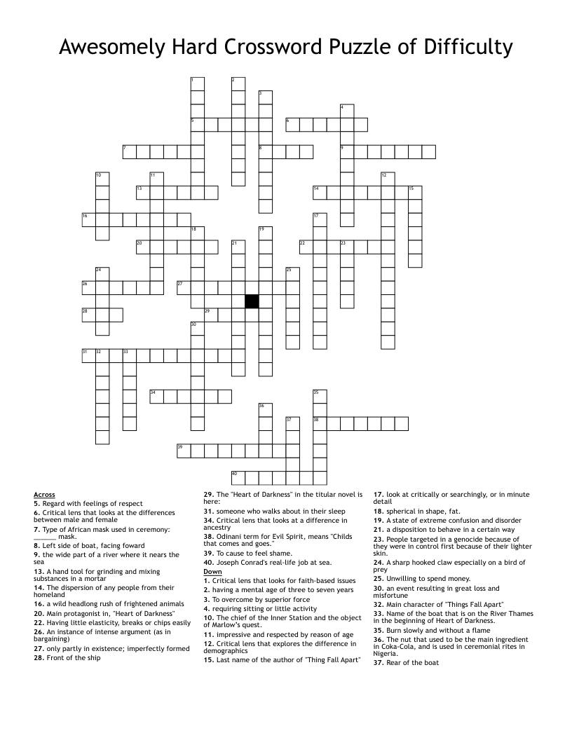 Awesomely Hard Crossword Puzzle of Difficulty - WordMint