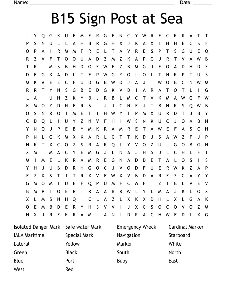 B15 Sign Post at Sea  Word Search