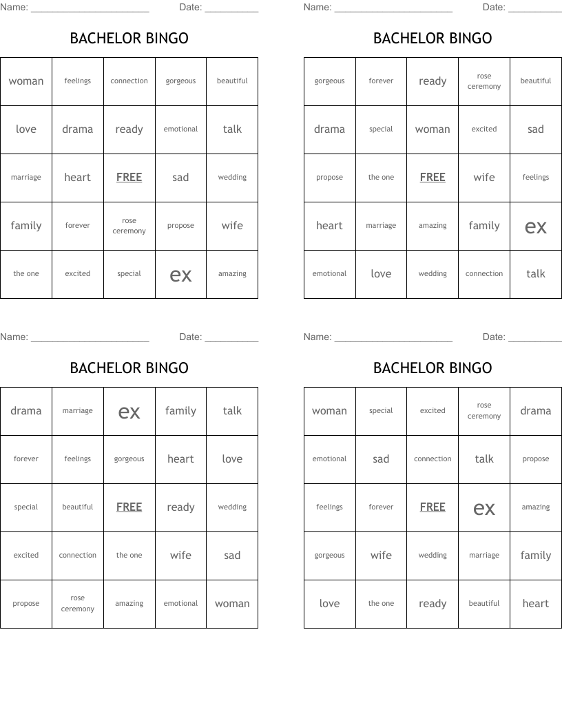 BACHELOR BINGO