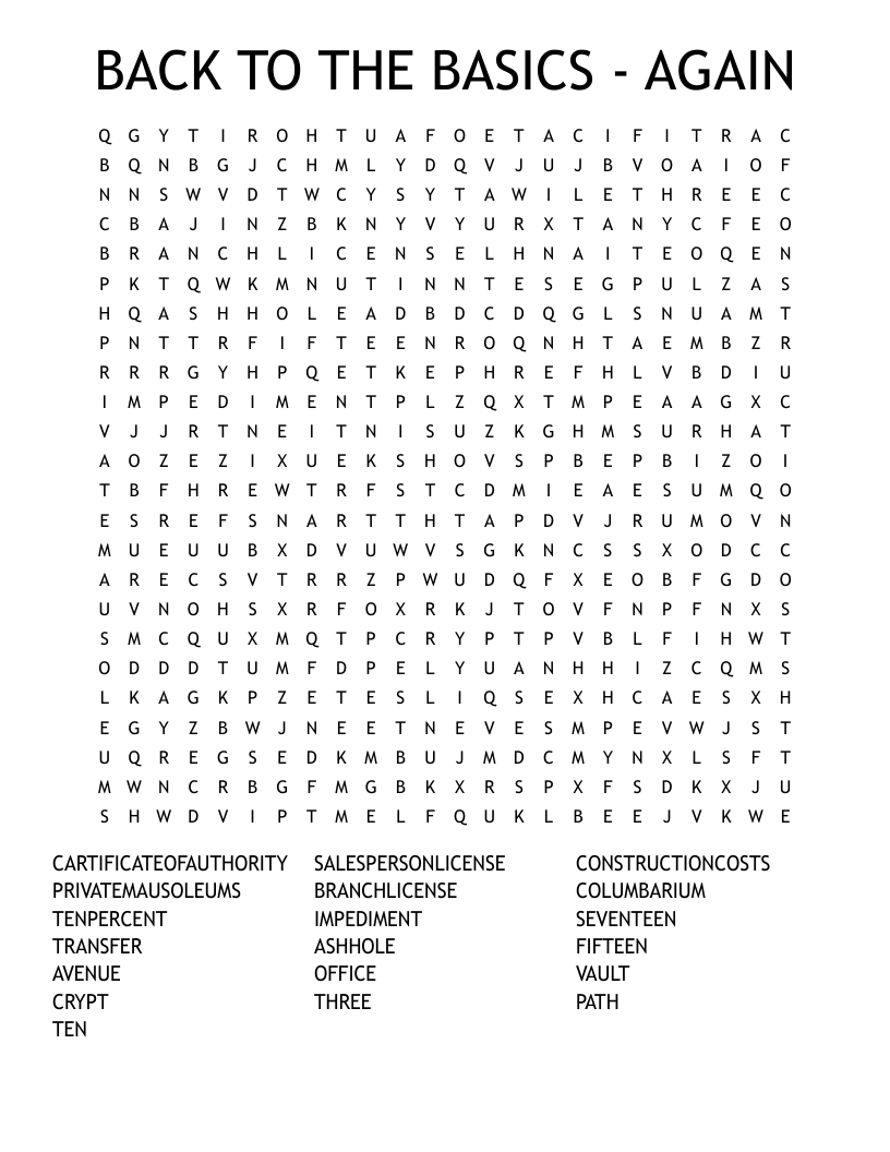 BACK TO THE BASICS - AGAIN Word Search