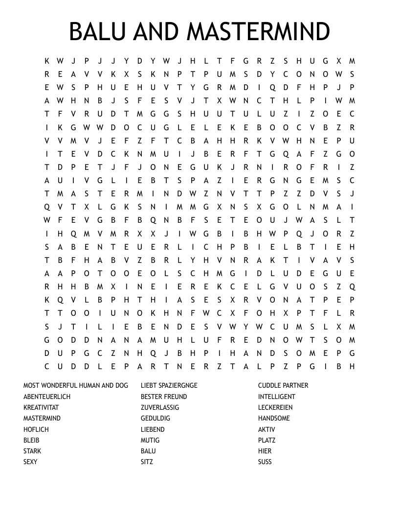 BALU AND MASTERMIND Word Search