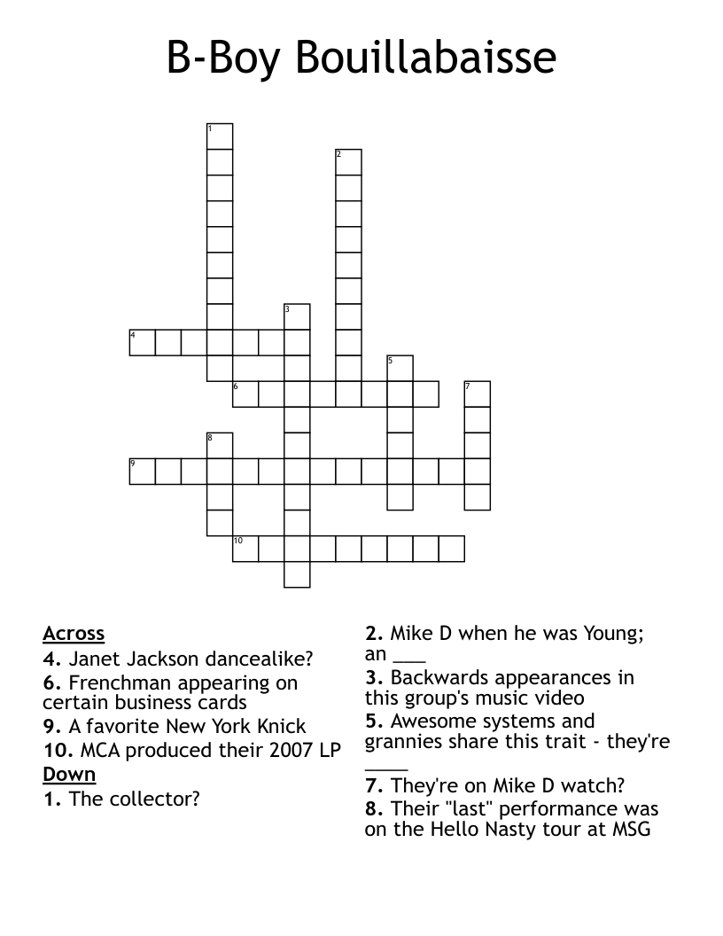 BBoy Bouillabaisse Crossword WordMint