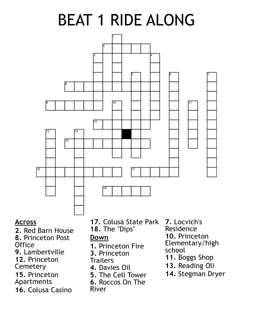 BEAT 1 RIDE ALONG Crossword WordMint