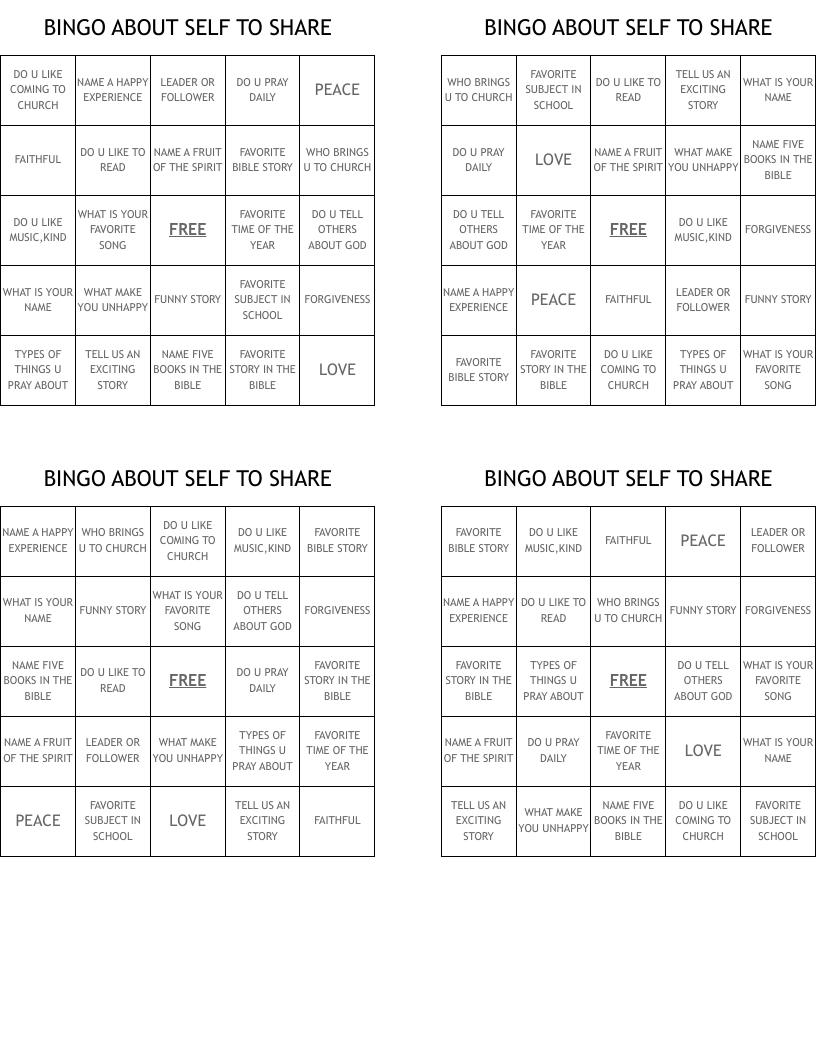 BINGO ABOUT SELF TO SHARE