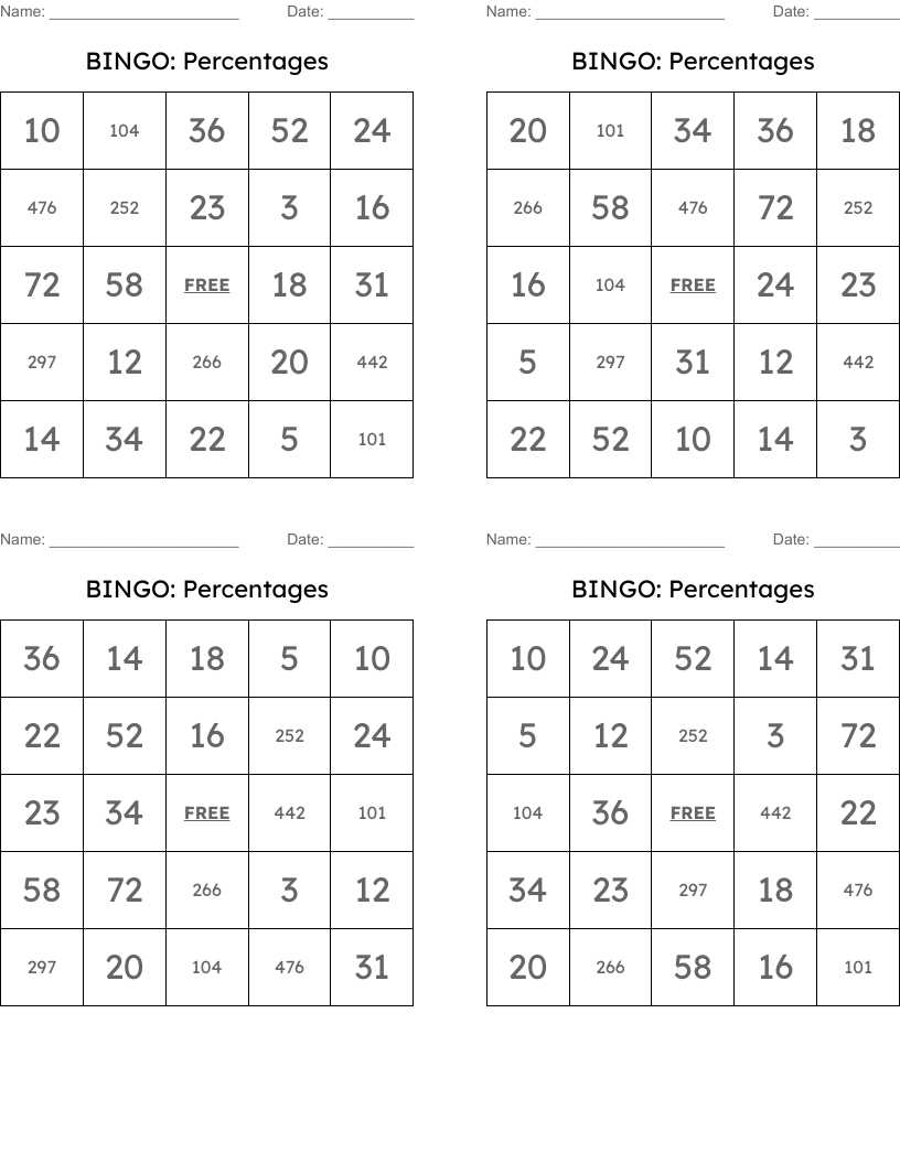 BINGO: Percentages