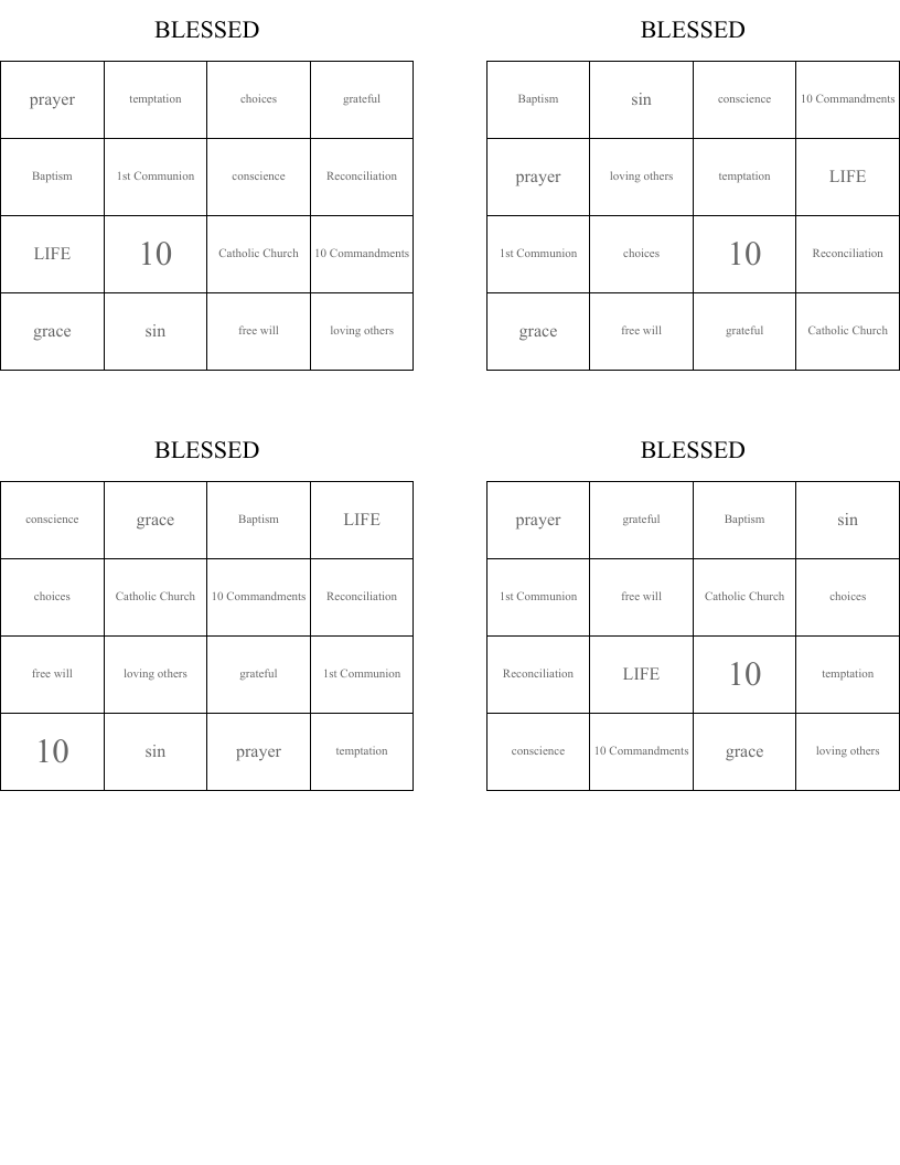 BLESSED Bingo Cards