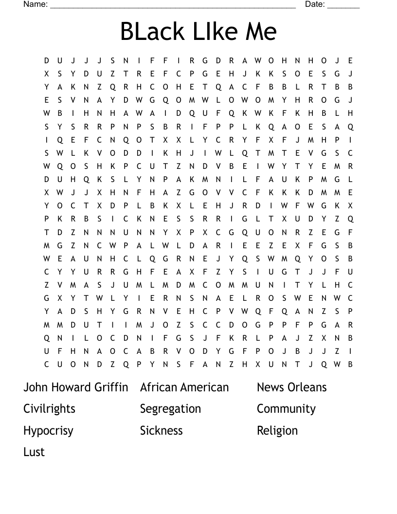 BLack LIke Me  Word Search