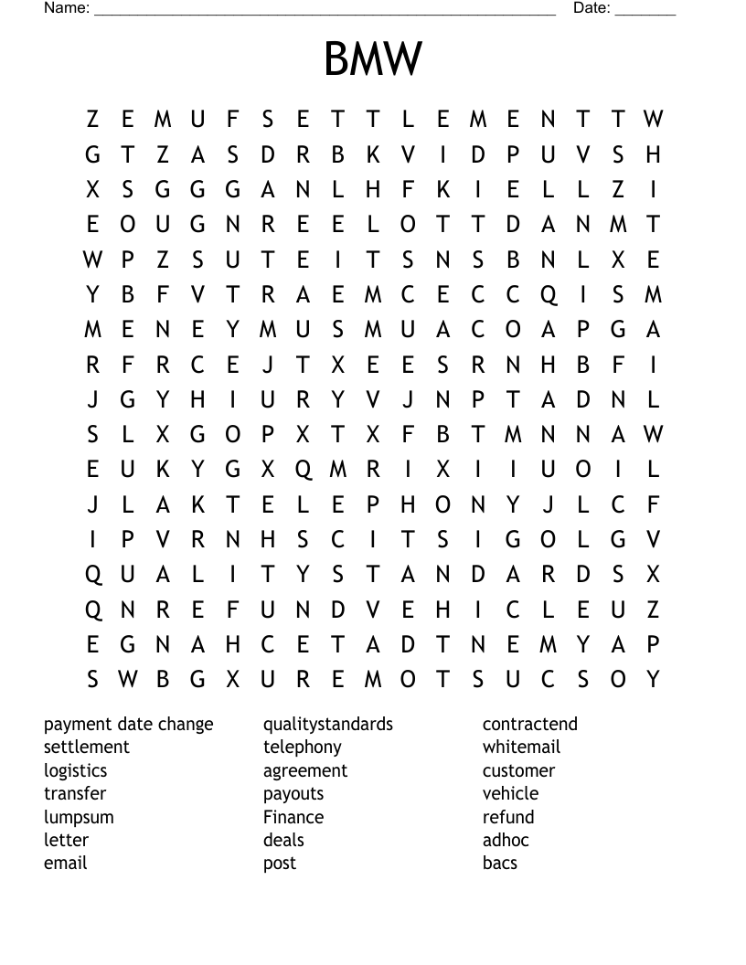 BMW  Word Search