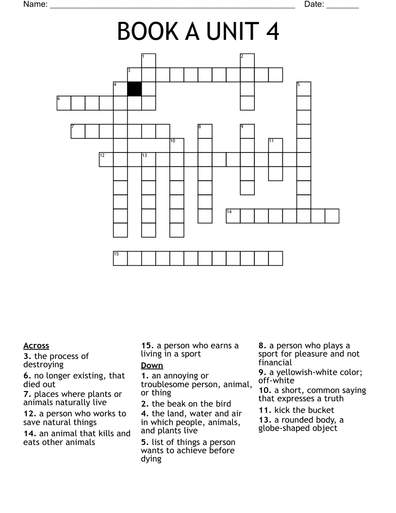 BOOK A  UNIT 4 Crossword