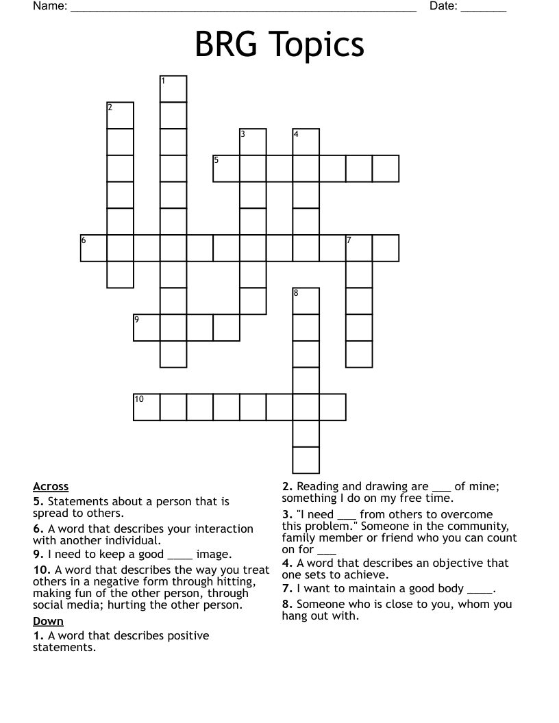 BRG Topics Crossword