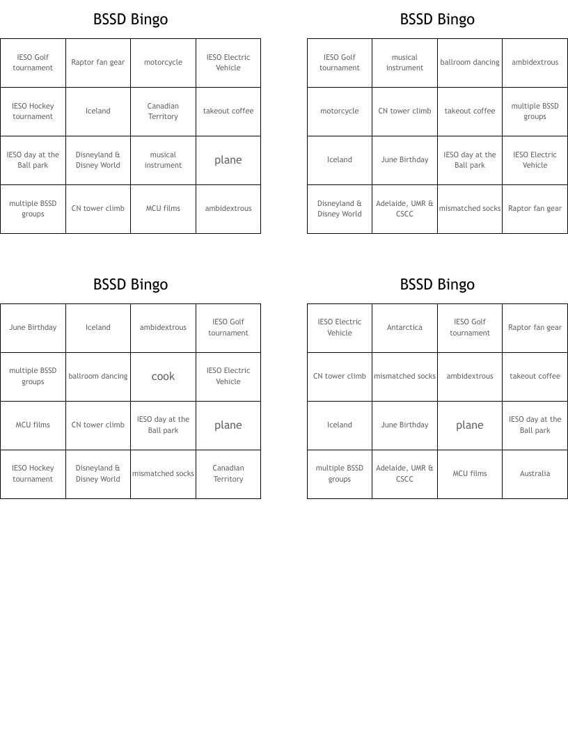 BSSD Bingo