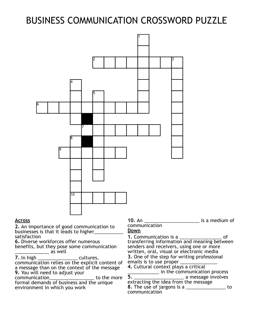 BUSINESS COMMUNICATION CROSSWORD PUZZLE WordMint