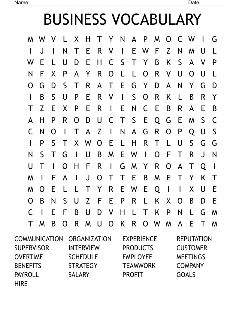Business Word Search WordMint