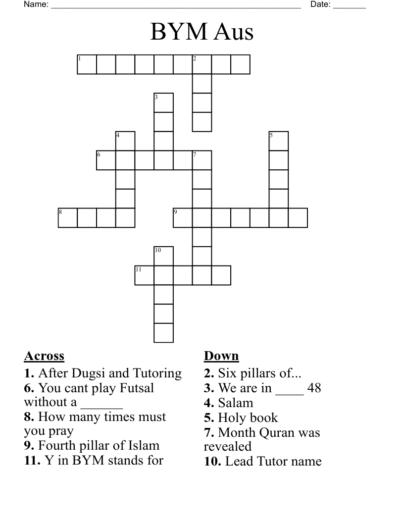 BYM Aus Crossword