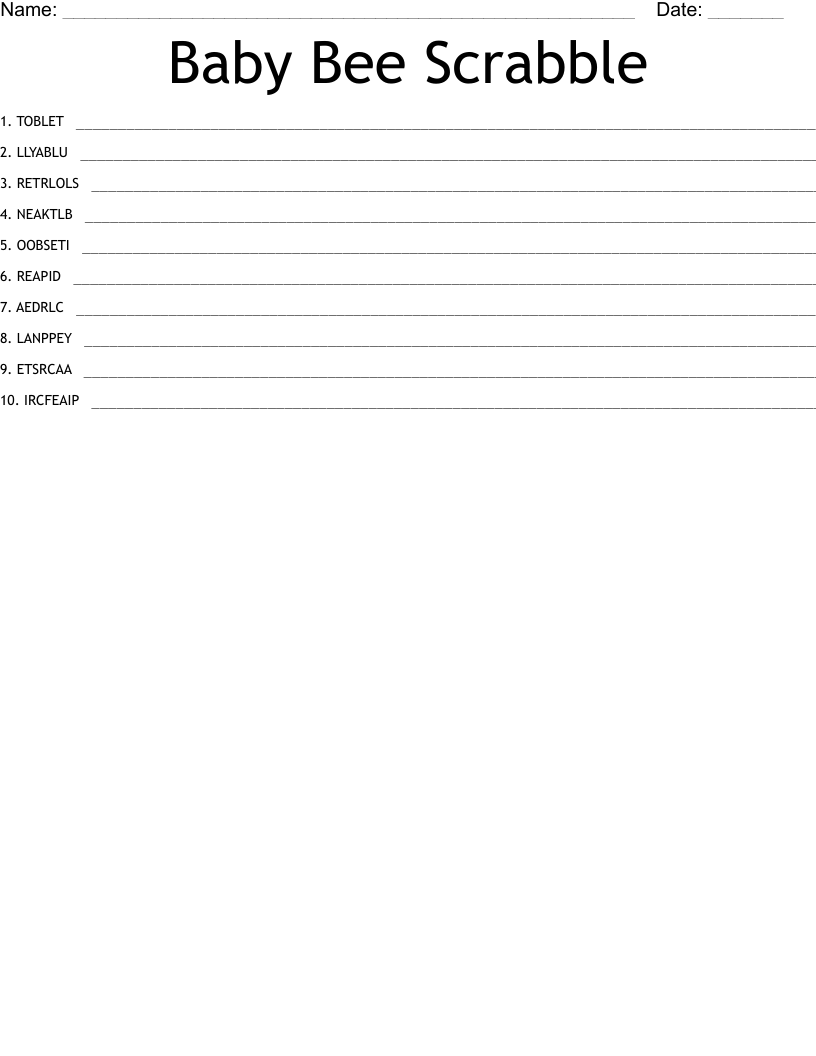 Baby Bee Scrabble Word Scramble WordMint