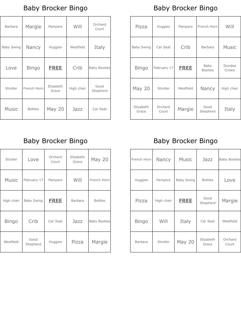 Baby Brocker Bingo