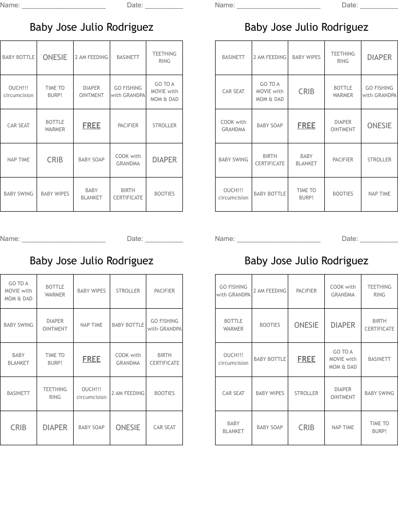 Baby Jose Julio Rodriguez  Bingo Cards