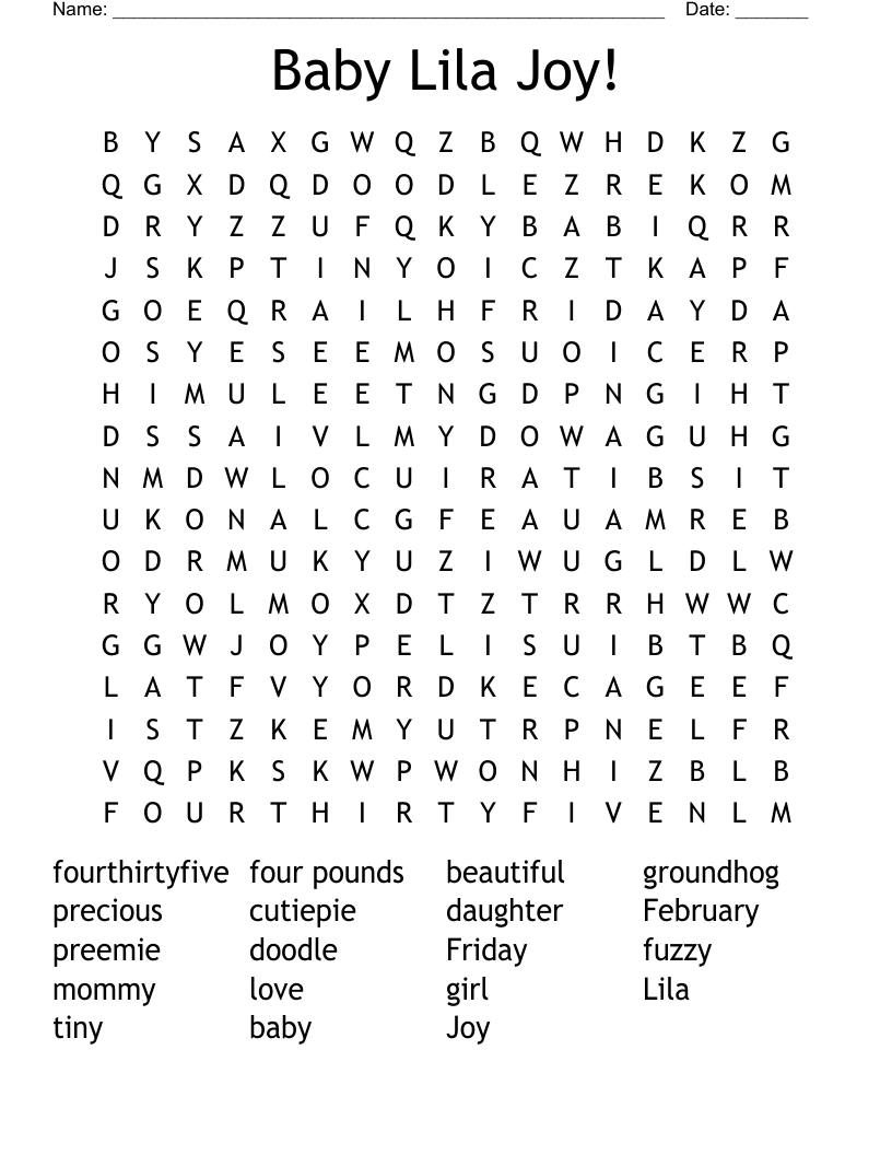 Baby Lila Joy! Word Search