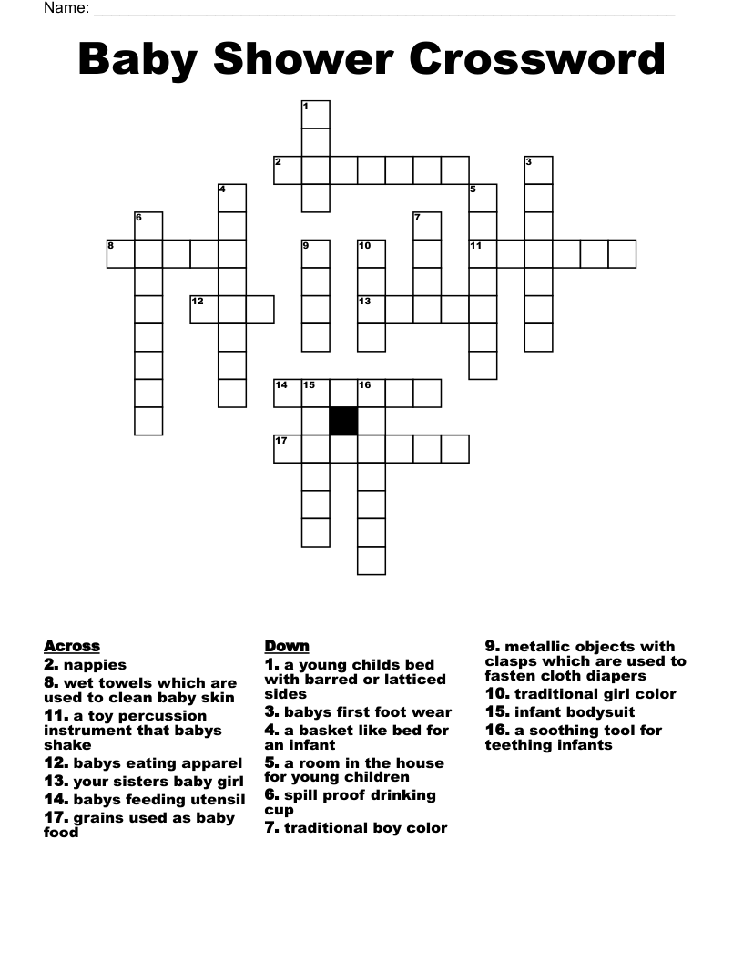 Printable Baby Shower Crossword Puzzle