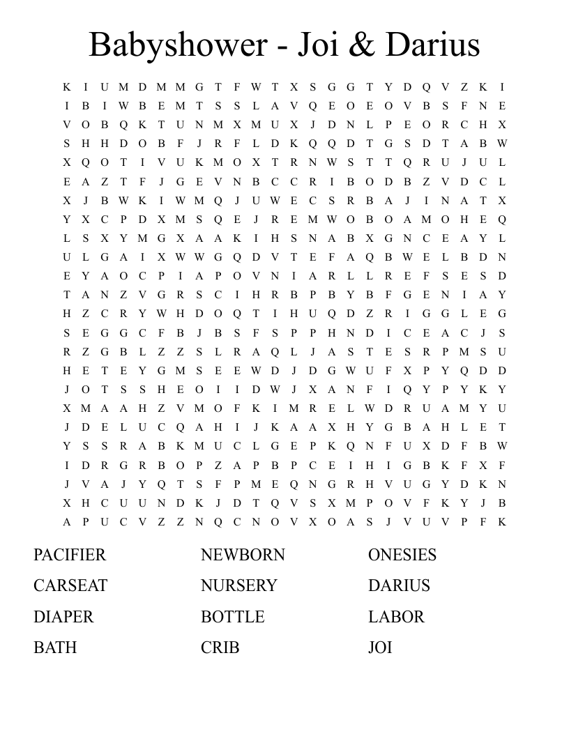 Babyshower - Joi & Darius Word Search