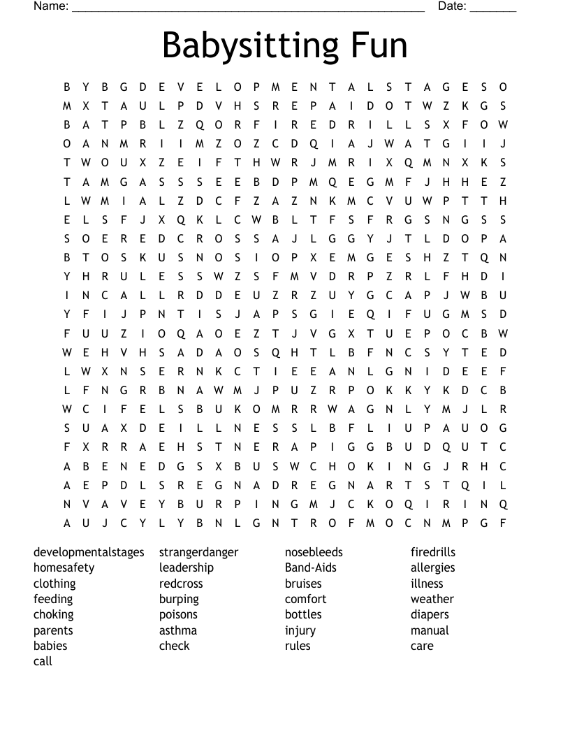 Babysitting Fun Word Search