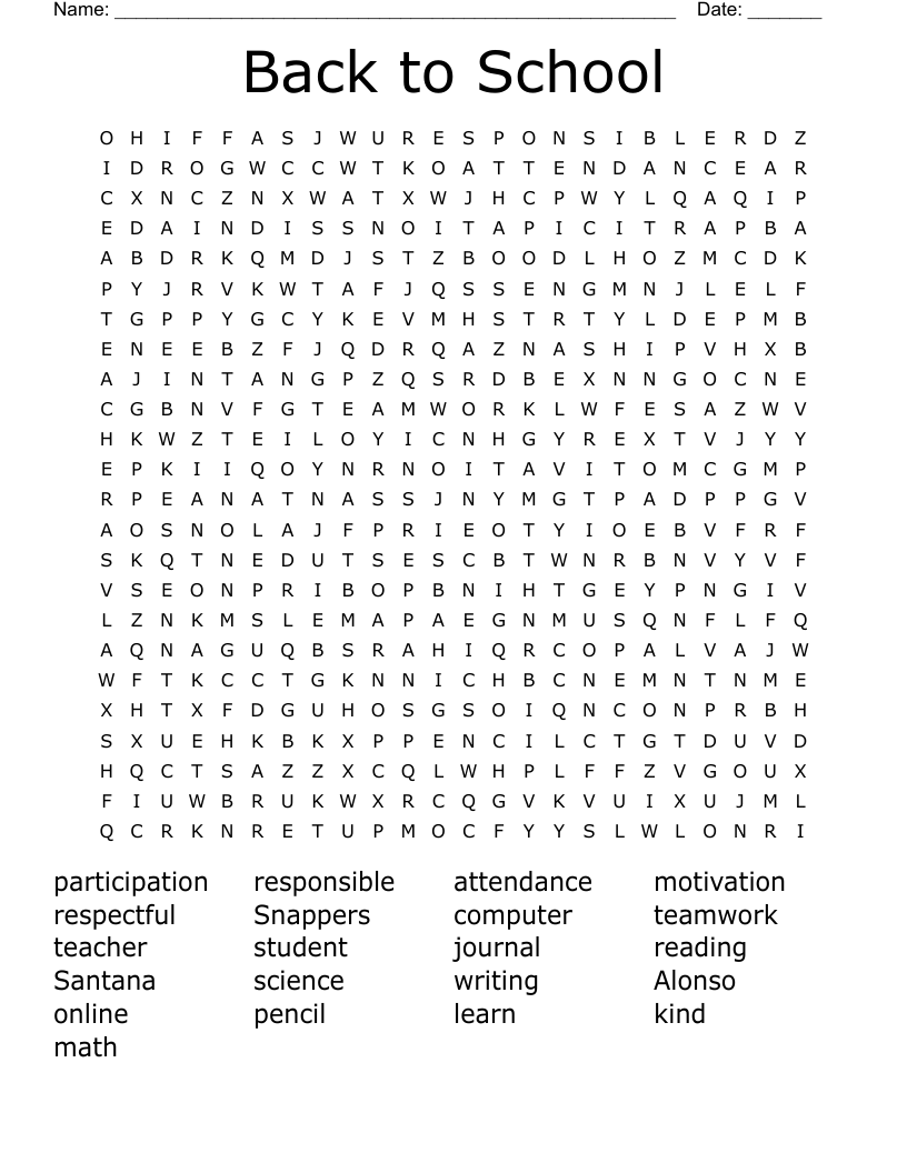 Back to School Word Search