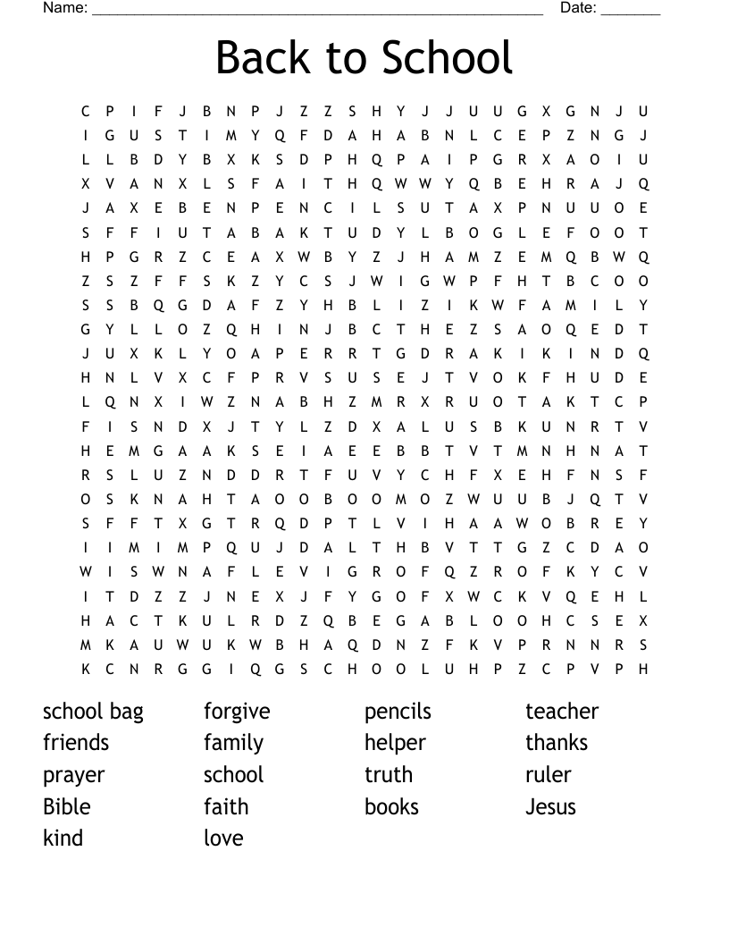 Back to School Word Search