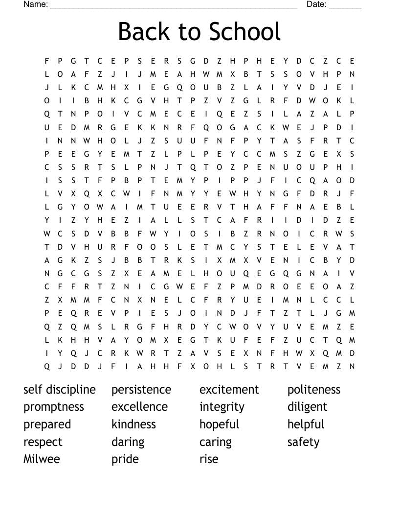 Back to School  Word Search