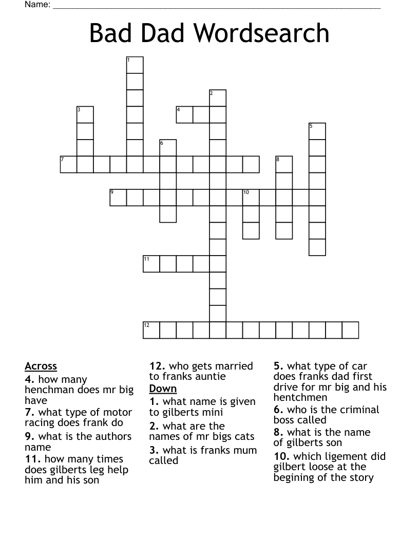 Bad Dad Wordsearch Crossword