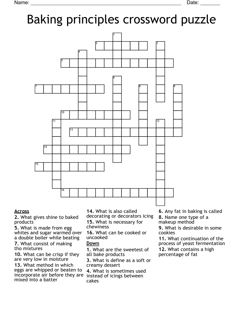 Baking Principles Crossword Puzzle WordMint