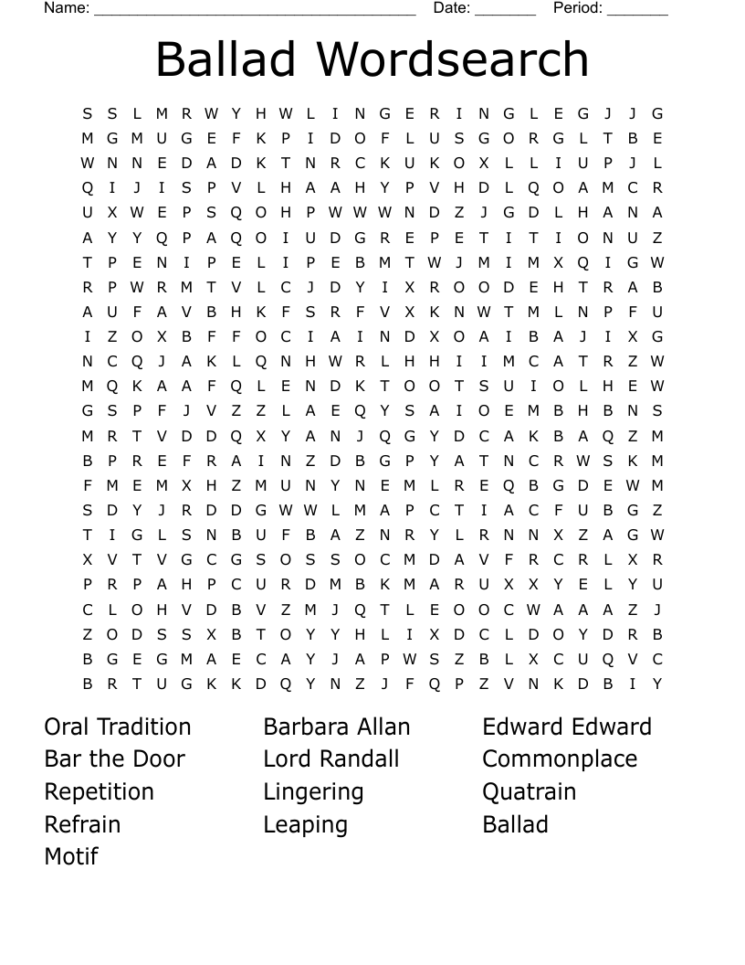 Ballad Wordsearch