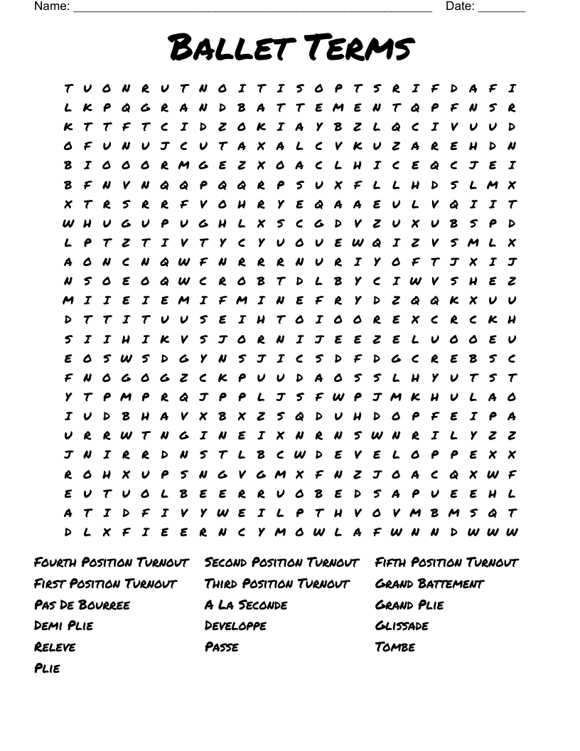 Ballet Terms Word Search