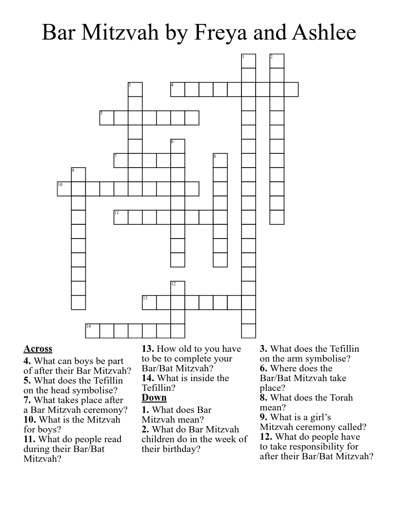 Bar Mitzvah By Freya And Ashlee Crossword WordMint