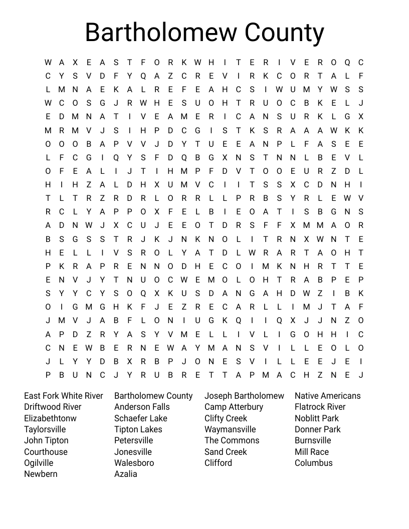 Bartholomew County Word Search