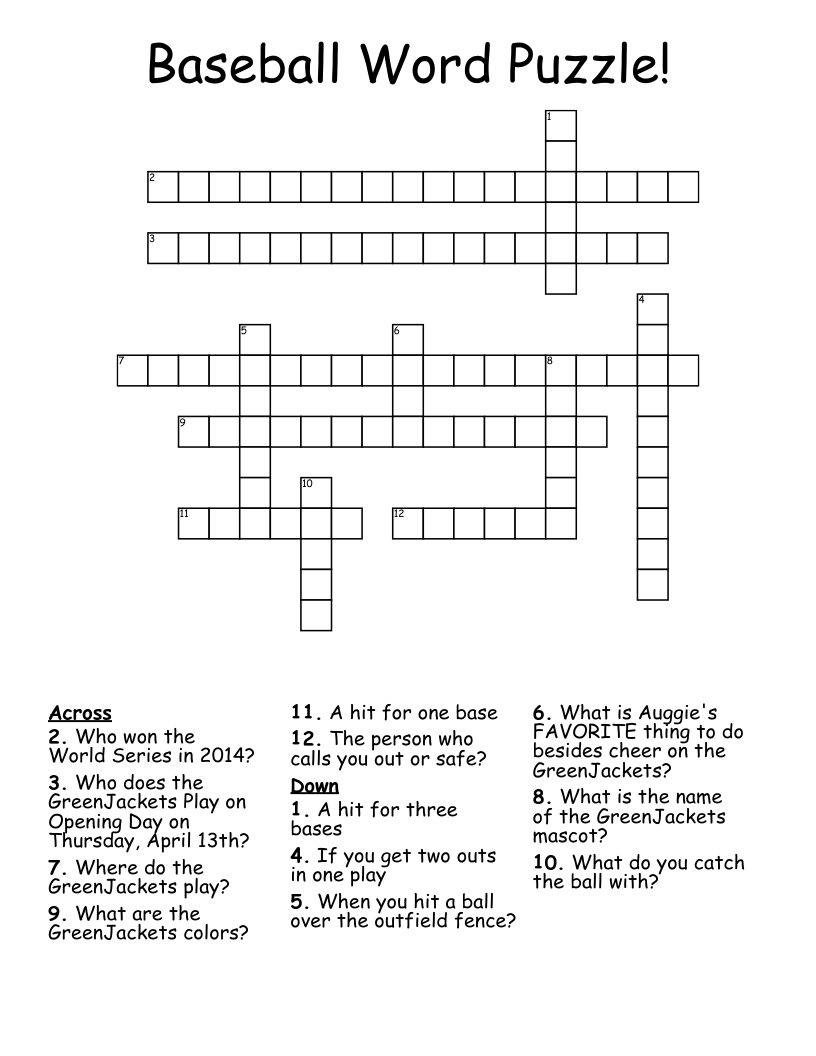 Baseball Word Puzzle Crossword WordMint
