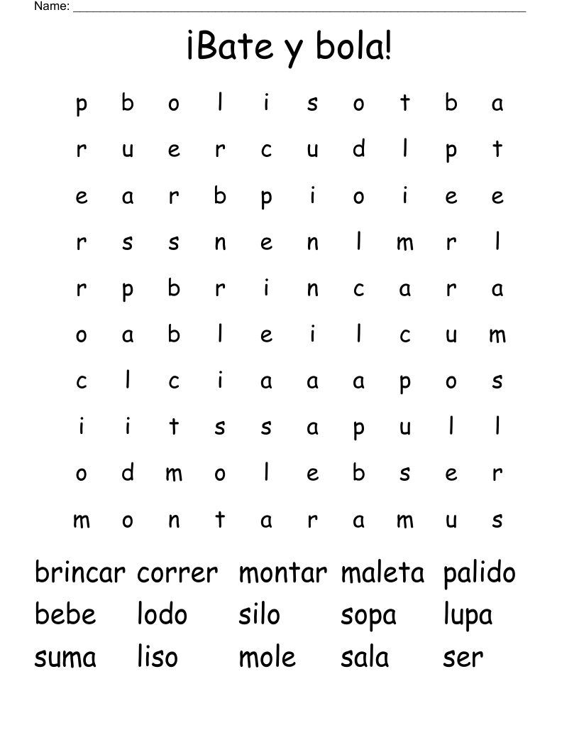 ¡Bate y  bola! Word Search
