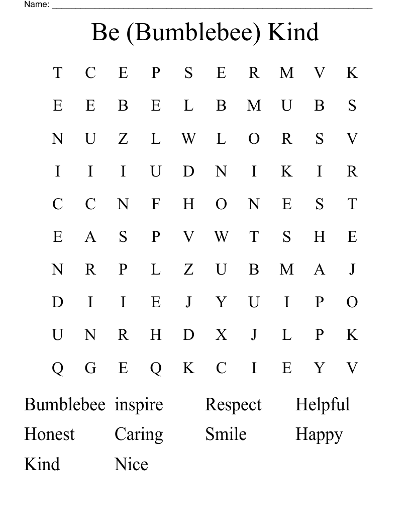 Be (Bumblebee) Kind Word Search