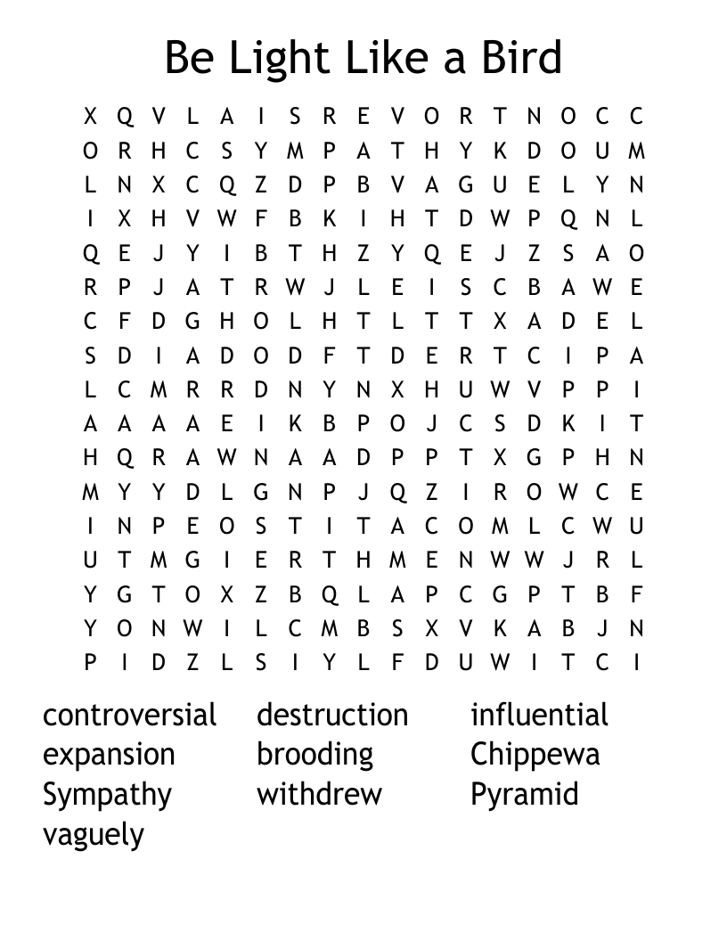 Be Light Like a Bird Word Search