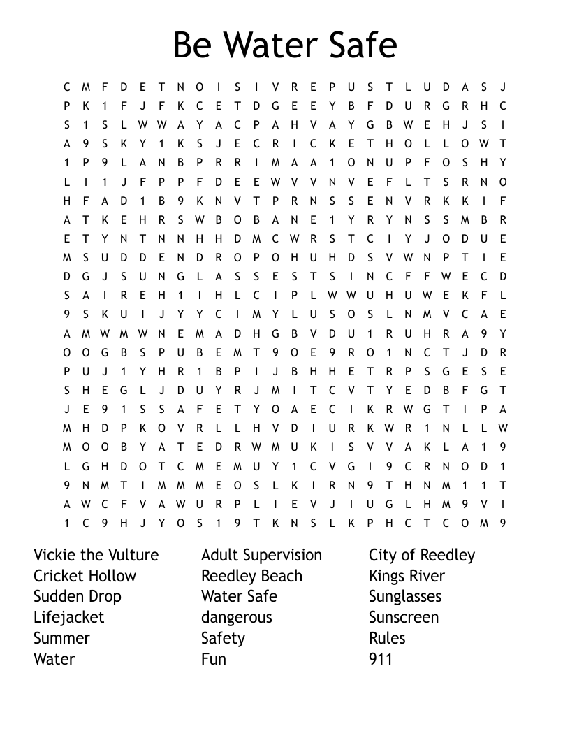 Be Water Safe Word Search