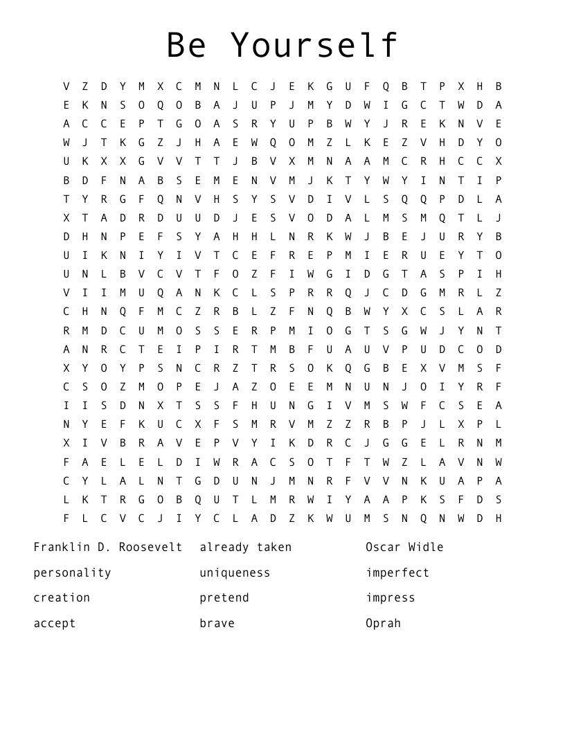 Be Yourself Word Search