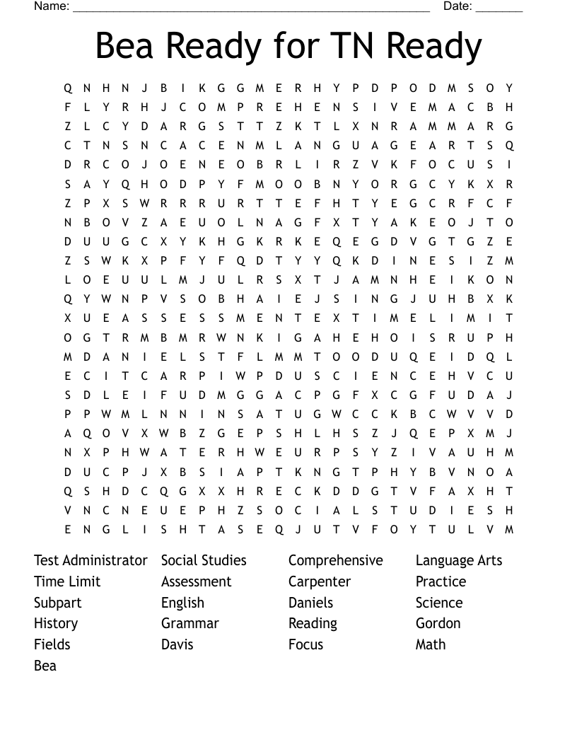 Bea Ready for TN Ready Word Search